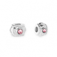 Stainless steel beads spacer with strass 6mm Silver-Pink