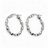 Stainless steel earrings creole 25mm twist Silver