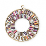Top faceted charms round Gold-Transparent-AB Coating