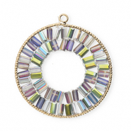 Top faceted charms round Gold-Green-AB Coating