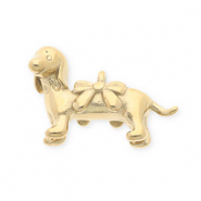 Stainless steel charms dachshund with bow Gold