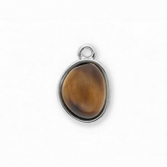 Stainless steel charms with Tigereye organic oval Silver-Brown