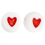 Acrylic heartshaped letterbeads Red-White