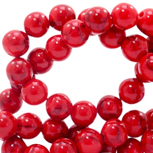 6 mm natural stone beads with marble look Ruby Red