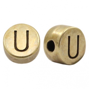 DQ European metal letter beads U Antique Bronze (nickel free)