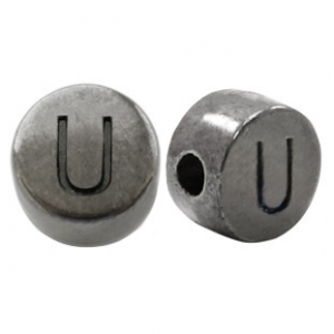 DQ European metal letter beads U Silver Anthracite (nickel free)