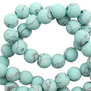 Natural stone beads Calcite 8mm matt with marble look Light Turquoise Blue