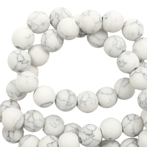Natural stone beads Calcite 6mm matt with marble look White
