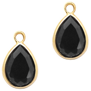 Crystal glass charms drop 11x7mm Jet Black-Gold