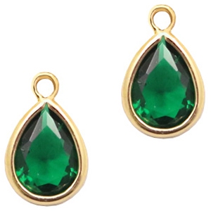 Crystal glass charms drop 11x7mm Classic Green Crystal-Gold