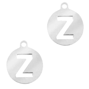 Stainless steel charms 10mm initial coin Z Silver