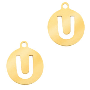Stainless steel charms 10mm initial coin U Gold