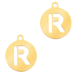 Stainless steel charms 10mm initial coin R Gold