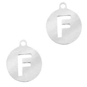 Stainless steel charms round 10mm initial coin F Silver
