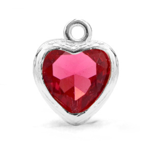 Crystal glass charms heart Indian Pink-Silver