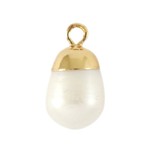 BQ Freshwater pearls charm round Gold-Natural White
