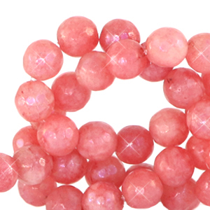 6 mm natural stone faceted beads round Living Coral Red-Opal AB Coating