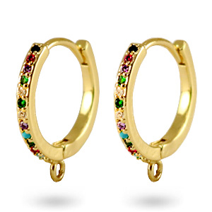 Zirconia rainbow creole earrings with loop Gold