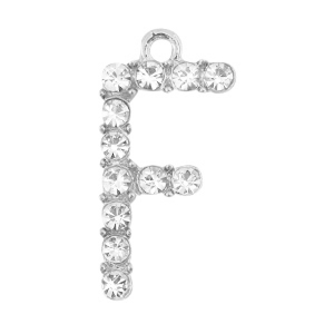 Metal rhinestone charms initial F Antique Silver