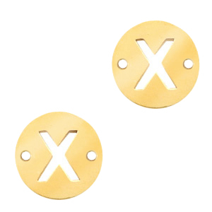 Stainless steel charms connector round 10mm initial coin X Gold