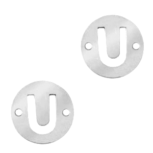 Stainless steel charms connector round 10mm initial coin U Silver