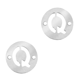 Stainless steel charms connector round 10mm initial coin Q Silver