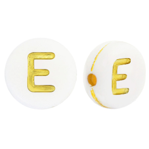 Acrylic letter beads E White-Gold