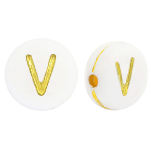 Acrylic letter beads V White-Gold