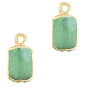 Natural stone charms rectangle Ocean Green-Gold
