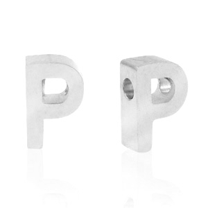 Stainless steel beads letter P Silver
