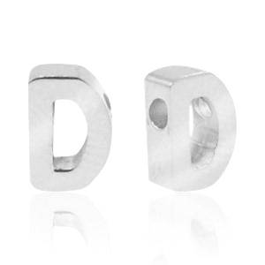 Stainless steel beads letter D Silver