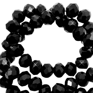 Top faceted beads 4x3mm disc Jet Black-Pearl Shine Coating