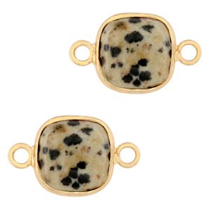 Natural stone charms Dalmatian Stone connector 12x12mm Greige-Gold