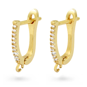 Zirconia oval creole earrings with loop Gold