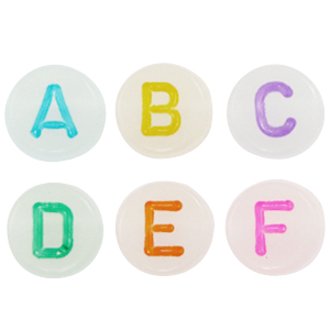 Acrylic letter beads mix glow-in-the-dark Off White-Multicolour
