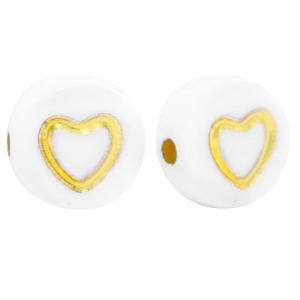 Acrylic letter beads hearts White-Gold