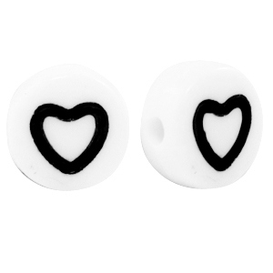 Acrylic letter beads hearts White-Black