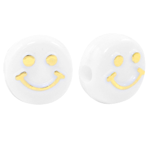 Acrylic letter beads smiley White-Gold