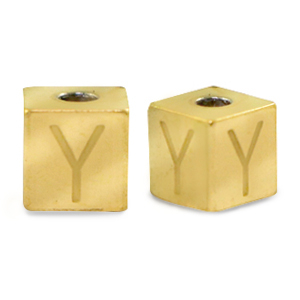 Stainless steel beads letter Y Gold