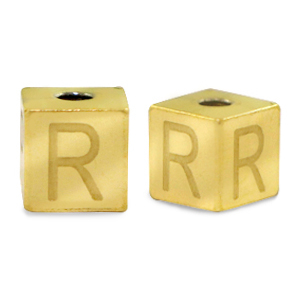 Stainless steel beads letter R Gold