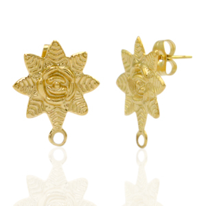 Stainless steel earrings/earpin flower with loop Gold
