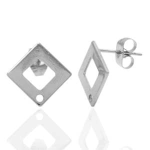 Stainless steel earrings/earpin square with eye Silver