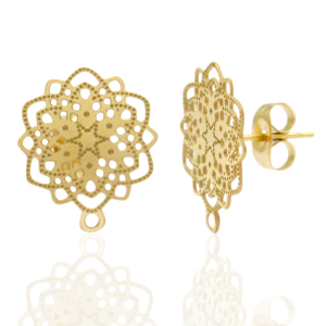 Stainless steel earrings/earpin bohemian flower with loop Gold