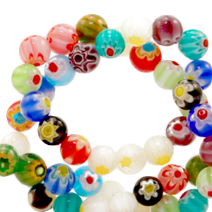 Millefiori beads round flower 6mm Multicolour