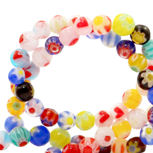 Millefiori beads round flower 4mm Multicolour
