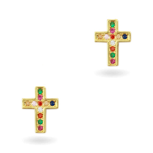 Zirconia brass elements rainbow cross Gold