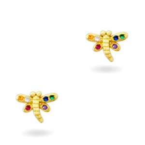 Zirconia brass elements rainbow dragon fly Gold