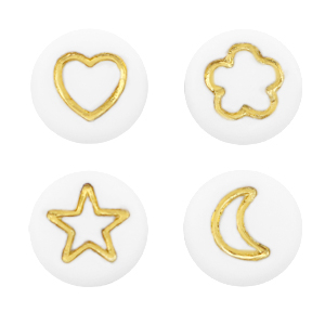 Acrylic letter beads icon mix White-Gold