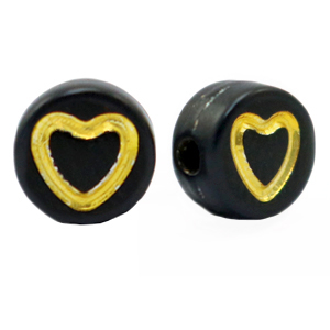 Acrylic letter beads heart Black-Gold