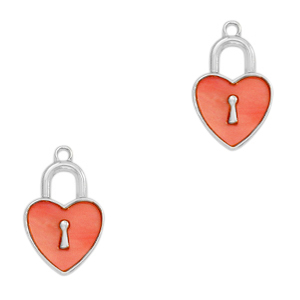 Resin pendants lock heart Silver-Coral Red